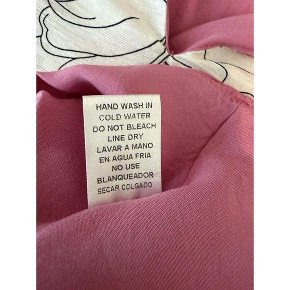 Entro Floral V-Neck Top Scalloped Trim Puff Sleeve Pink & White Large - Picture 12 of 15